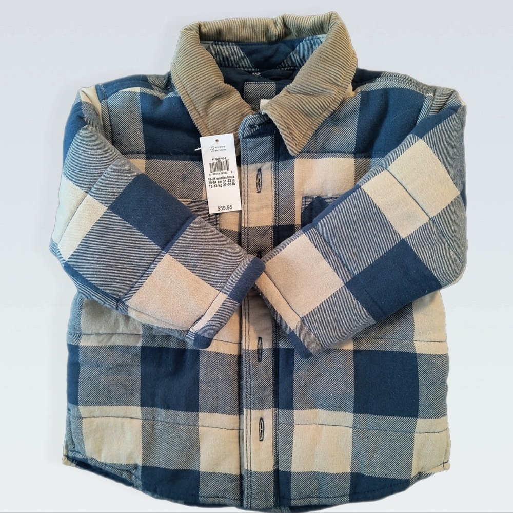 GAP Kids Blue and Tan Plaid Button Down Shirt